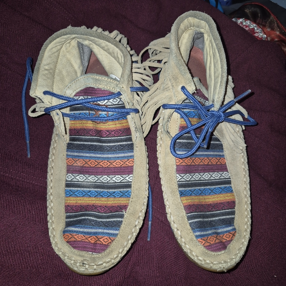 Twisted X Leather Serape Fringe Lace Up Shoes Chukka Moccasin Tan Women - Sz 8M
